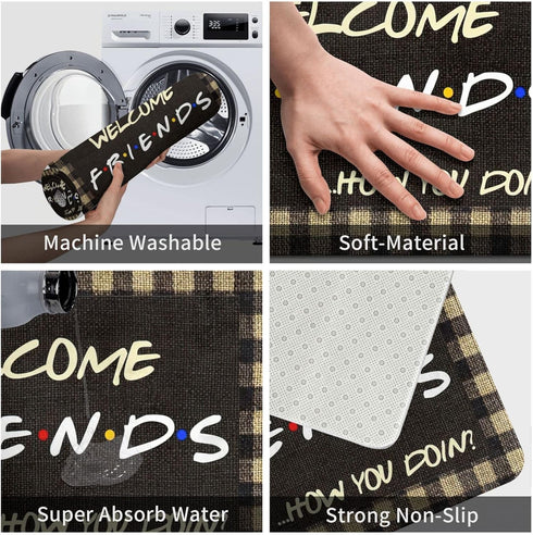 Welcome Friends Funny Quotes Doormat, Kitchen New Home House Bedroom Entrance Area Rugs for Indoor/Outdoor