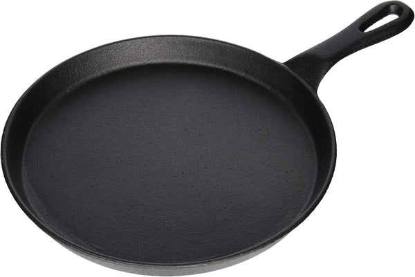 Winco 10-Inch Round Cast Iron Grill Pan with Black Finish