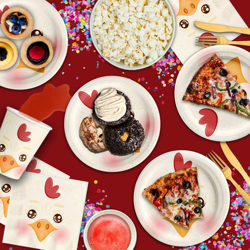 Chicken Birthday Party Supplies Set, Tableware Kit for 16, Plates, Napkins, Cups