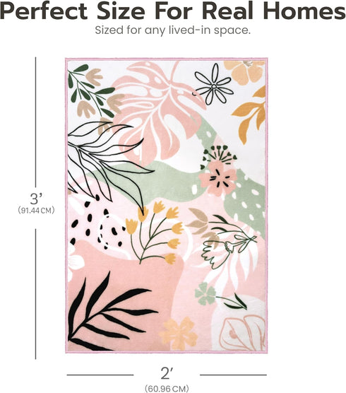 2x3 Joiedomi Door Mat Indoor Entrance Machine Washable Art Floral Small Rugs for Entryway Non-Slip Rubber Backing Bath