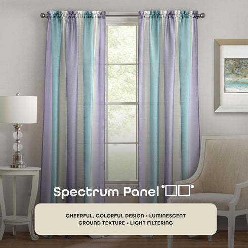 ACHIM Spectrum Rod Pocket Panel Window Curtain - 50 Inch Width, 63 Inch Length, Lilac/Turquoise, Semi-Sheer Polyester