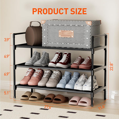 3 Shoe Rack Tier Shoe Organizer Shoe Storage Shoe Rack for Narrow Hallway Entryway Bedroom Easy Assembly (Black)