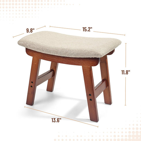 Compact Bamboo Ottoman with Beige Cushion and Brown Legs - Ideal Foot Rest