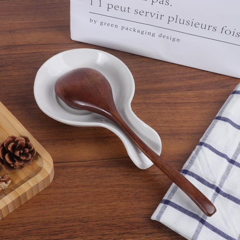 Ceramic Spoon Rest for Kitchen, Heat Resistant Utensil Holder for Countertop, Dishwasher Safe, Blue (White)