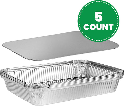 PLASTICPRO Disposable 4 LB Aluminum Takeout Tin Foil Pans, 12'' X 8'' X 2'' Inch, Pack of 5