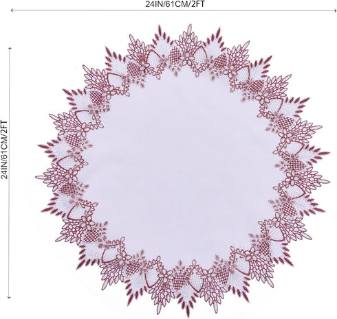 24 inches 24 White Dark Red Linen Lace Doily Round Coffee Table Topper Dresser Scarf Place Mats (Dark Red, Round)