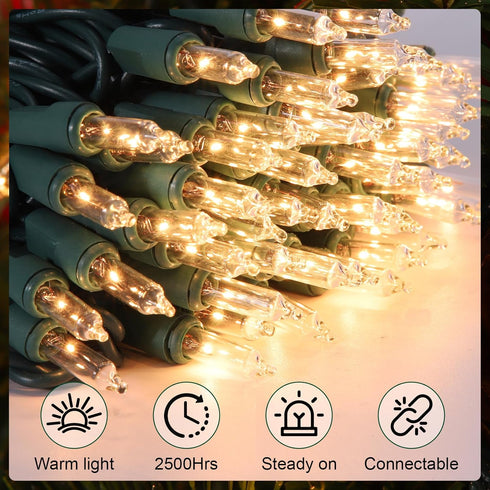 50 Count (50 Count 13FT) Meteds Christmas Lights Clear Mini Lights Green Wire UL Certified Connectable Warm White