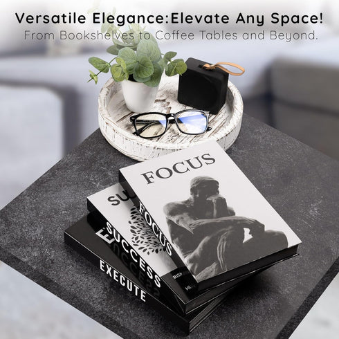 Set 3 Motivational Desk Dcor of Decorative Books for Modern Home Office Decor Shelf Aesthetic Black & White Faux/Fake