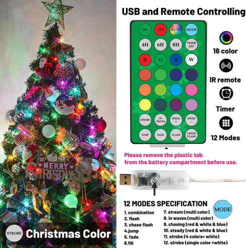 33ft 100 4th Color Changing Fairy String Lights, LED Twinkle Lights with Remote & Timer, Multicolor Outdoor Christmas