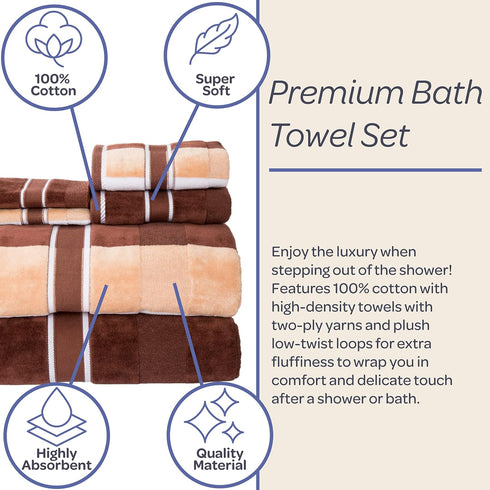 6 Set 525 100% 2 2 2 Set Lavish Home Piece Bathroom Towels - GSM Cotton Bathroom Accessories - Bath Sheets, Hand Cloths