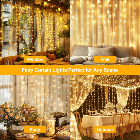 300 9.8 9.8FT 8 LED Fairy Curtain Lights, x Warm White USB Plug in Modes Hanging Lights with Remote for Christmas