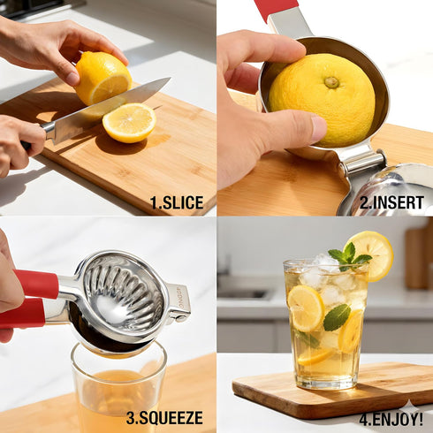 43DNG Stainless Steel Lemon Squeezer Citrus Juicer Large Bowl, Heavy-Gauge Steel, Long Textured Non-Slip Handles Large