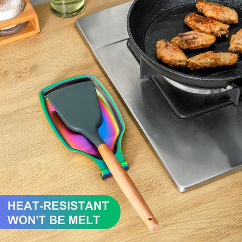 Rainbow Stainless Steel Spoon Rest for Kitchen Counter, Large Utensil Holder, Dishwasher Safe Kitchen Accessories