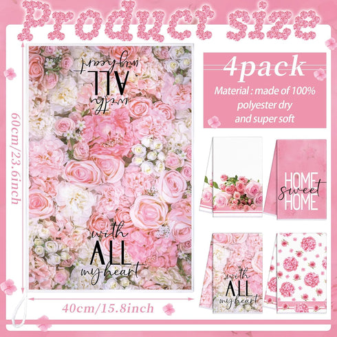 Leinuosen 8 Sets Sets Pcs Pink Rose Kitchen Towels and Dishcloths Oven Mitts and Pot Holders Absorbent Kitchen Gloves