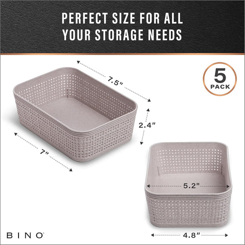 BINO Woven Plastic Basket XS (Natural Grey), 5-Pack, THE JUTE COLLECTION, Stylish Home Organization Storage