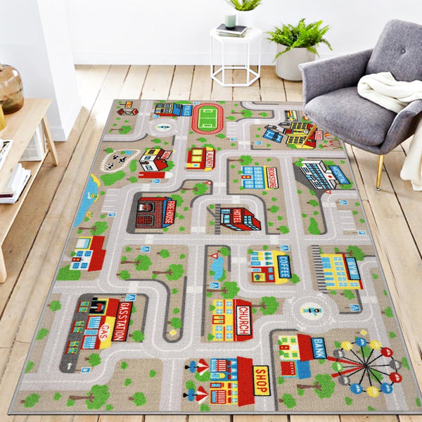 Kids Carpet Playmat Rug 5'2''x3'3'', Kids Rugs for Bedroom, Non-Slip Town City