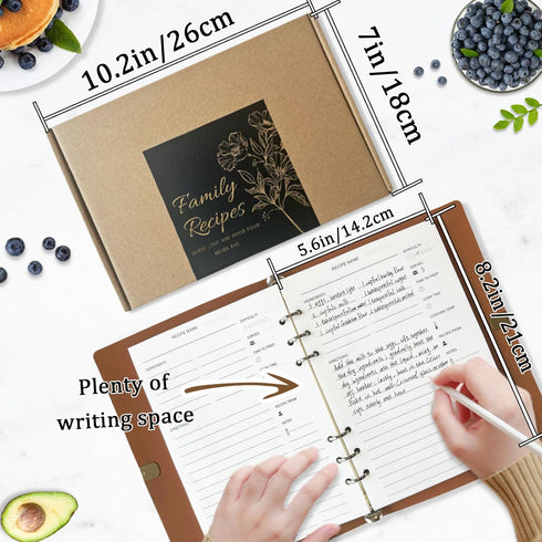 Blank Recipe Book To Write In Your Own Recipes - 5.6 X 8.2 Recipe Ring Binder with PU Leather Cover