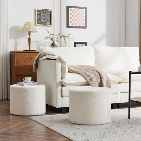 Bezseller Soft Boucle Pouf Ottoman, Comfortable Foot Rest, Full Foam Filling Footstool for Living Room, Bedroom