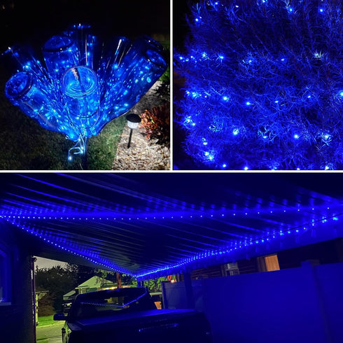 8 Pack 16ft 50 QITONG Blue Fairy Lights Battery Operated, Each LED Outdoor String Lights, Silver Wire Mini Twinkle