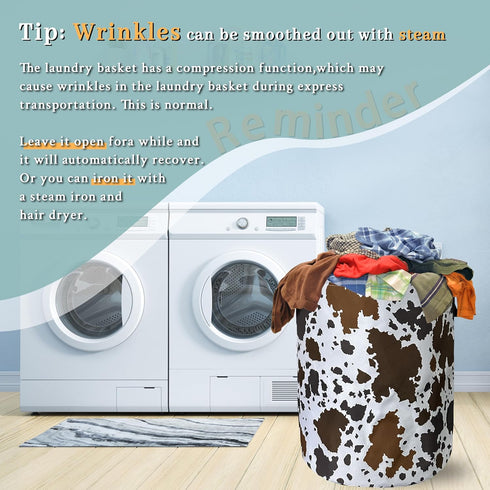 SELIONLIKN 18.9" x16.5" Cows Skin Brown Print Laundry Basket Foldable With Handles Tote Bag Oxford Cloth Animal Funny