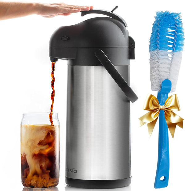 Coffee Carafe Airpot & Cleaning Brush - 101oz / 3L Airpot for Hot or Cold Drink, Coffee Dispenser with Pump