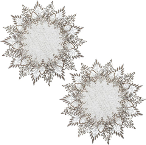 SynHHergyx Natural Linen Doilies, 2 Pcs 15 Inch Round Lace Doilies for Tables