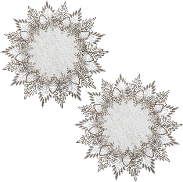 SynHHergyx Natural Linen Doilies, 2 Pcs 15 Inch Round Lace Doilies for Tables