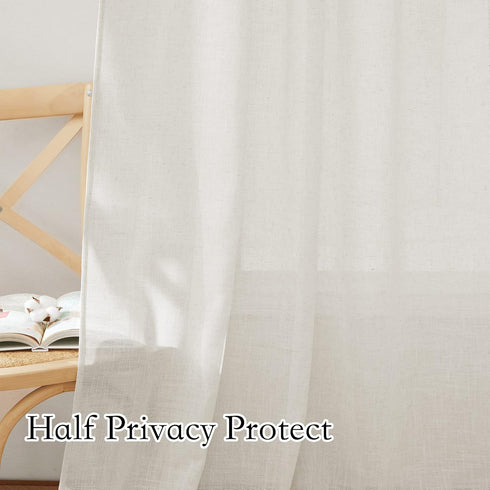 RYB HOME Semi Sheer Valances - Linen Textured Sheer Curtains for Kitchen Bathroom Cafe Bedroom, 2 Panels, 52 x 18 inches