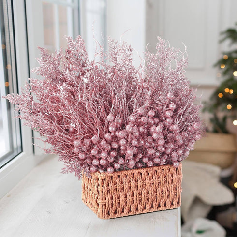 75 3 Pcs Christmas Glitter Branches Styles Artificial Christmas Picks Berries Stems Pine Needles Floral Twig Spray