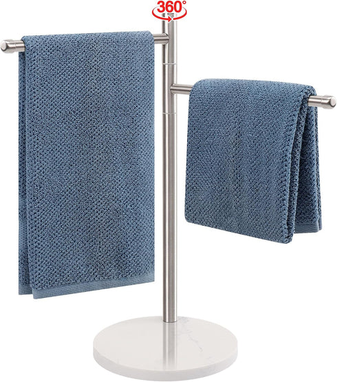 Hand Towel Holder, F-Shape Stand with Marble Base, Stainless Steel Swivel Hand Towel Rack for Bathroom Kitchen