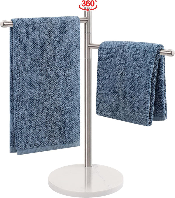 Hand Towel Holder, F-Shape Stand with Marble Base, Stainless Steel Swivel Hand Towel Rack for Bathroom Kitchen