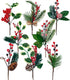 WILLBOND Artificial Christmas Tree Picks, 24 Pcs Red Berry Pine Picks for Crafts, Party Decor, Classic Style