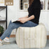18"x18"x18", AELS Unstuffed Farmhouse Pouf Cover for Living Room, Boho Storage Bean Bag Cubes, Beige with Brown Stitch