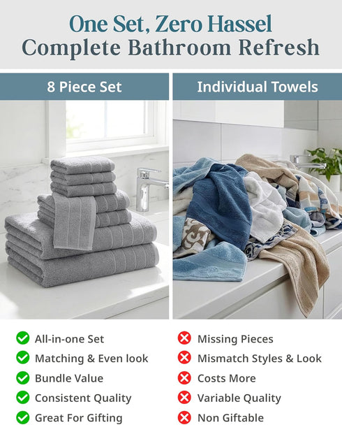Set 8 2 4 2 Casa Platino Premium Cotton Bath Towel Pcs - Super Soft, Durable & Highly Absorbent - Bath, Washcloths