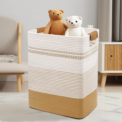 DOFASAYI Laundry Hamper, 85L Large Basket with Leather Handles, Decorative Storage for Blankets, Clothes Hamper