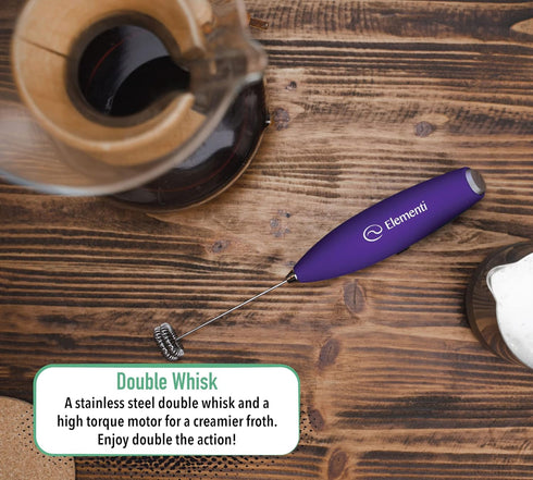Elementi Milk Frother Wand with Double Whisk - Handheld Electric Stirrer for Coffee, Matcha Whisk & Drink Mixer