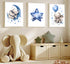 3Pcs 12X16unframed Blue Nursery Elephant Canvas Wall Art Baby Boy Wall Decor Cute Animal Painting Pictures Moon
