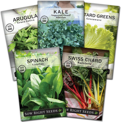 Sow Right Seeds - Power Greens Seed Collection for Planting - Spinach,