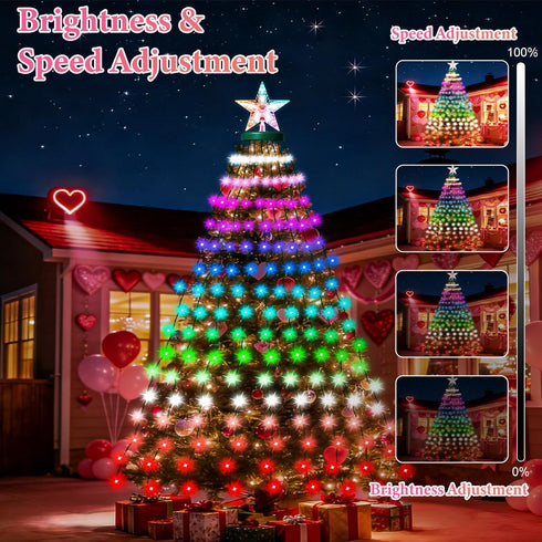 Smart Valentine's Day Lights with Star Topper, APP Control Music Sync Color Changing RGB Christmas String Lights