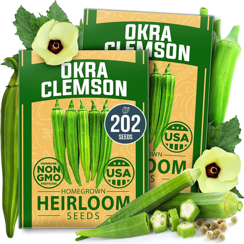 HOME GROWN Clemson Spineless Okra Seeds 202+ Heirloom Non-GMO Seeds for Planting,