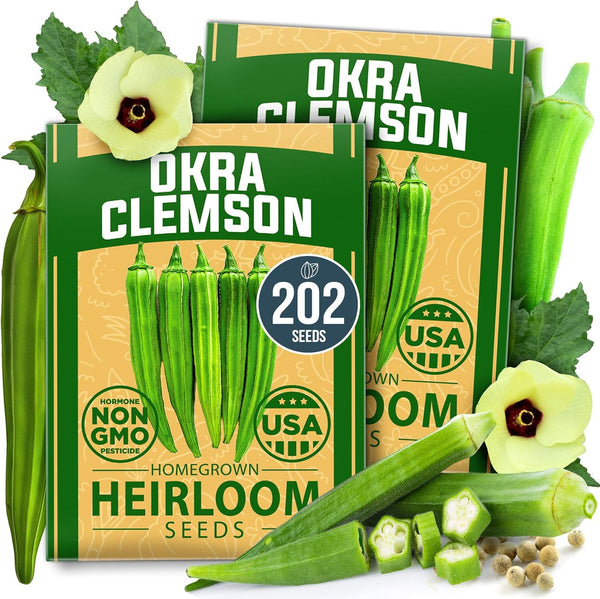HOME GROWN Clemson Spineless Okra Seeds 202+ Heirloom Non-GMO Seeds for Planting,