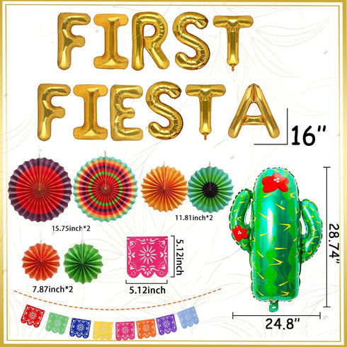 JeVenis Gold First Fiesta Birthday Decoration First Fiesta Balloons First Fiesta Backdrop First Fiesta High Chair