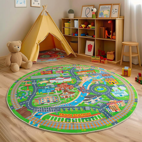 47" Car Rug Play Mat for Kids Toy Cars, Road Traffic Playmat for Kid Bedroom, Non-Slip Machine Washable Town City Race