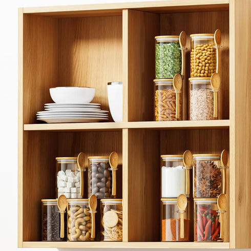 1 Pack 15oz Glass Sugar Container with Spoon - Glass Jars with Bamboo Lid and Spoon, Bamboo Lid Storage Jar Containers