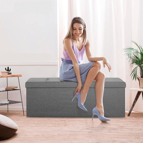30 Inches 15"D 30"W 15"H) LEMY Folding Ottoman Storage Bench, Foot Rest Stool with Wooden Divider&Large Storage Space