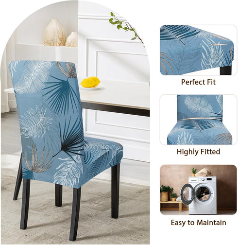 SearchI Summer Pattern Dining Room Chair Covers Set of 4, Stretch Printed Parsons Slipcovers, Blue