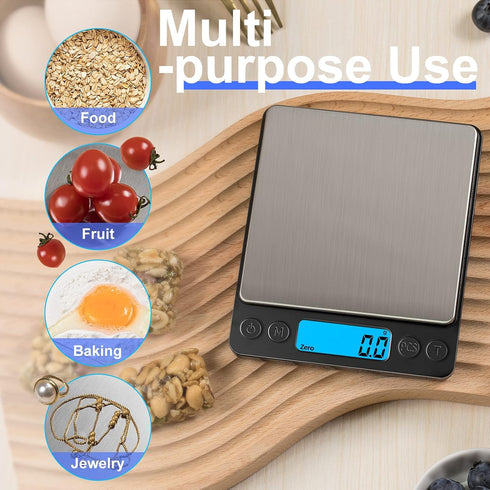 Digital Food Kitchen Scale, YONCON 3000g/0.1g High Accuracy Mini Pocket Scale for Cooking, Baking, Jewelry (Batteries