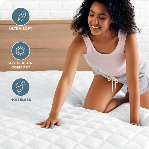 Bare Home Quilted Fitted Mattress Pad (Full Extra Long) - Cooling Topper, Easily Washable, Elastic Fitted Cover,