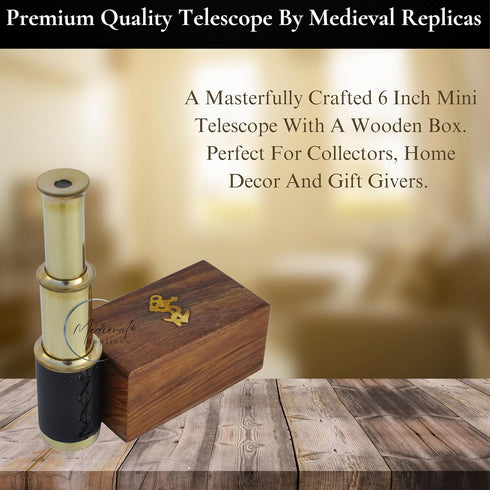 6-Inch Brass Telescope with Wooden Case - Perfect for Pirate Adventures
