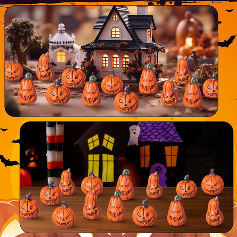 Vertintong 80 Pcs Halloween Miniature Pumpkin Figurines Mini Resin Fake Pumpkin Creepy Craft for Halloween Village Doll